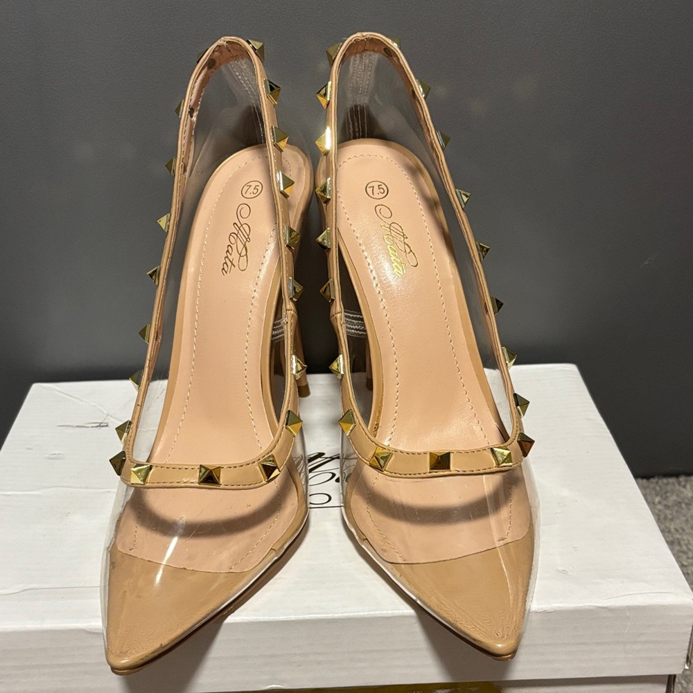 Mata Shoes Gold Studded Transparent Heels